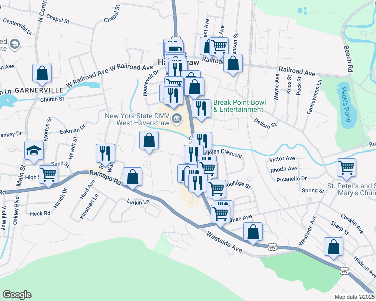 map of restaurants, bars, coffee shops, grocery stores, and more near 53 Route 9W in West Haverstraw