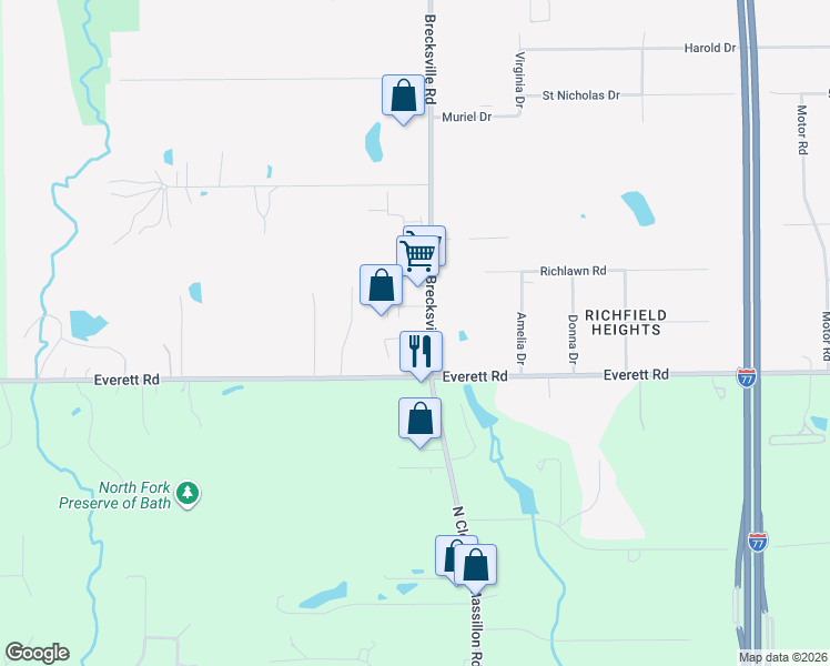 map of restaurants, bars, coffee shops, grocery stores, and more near 2500 Brecksville Road in Richfield
