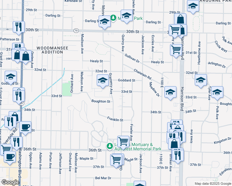 map of restaurants, bars, coffee shops, grocery stores, and more near 867 33rd Street in Ogden