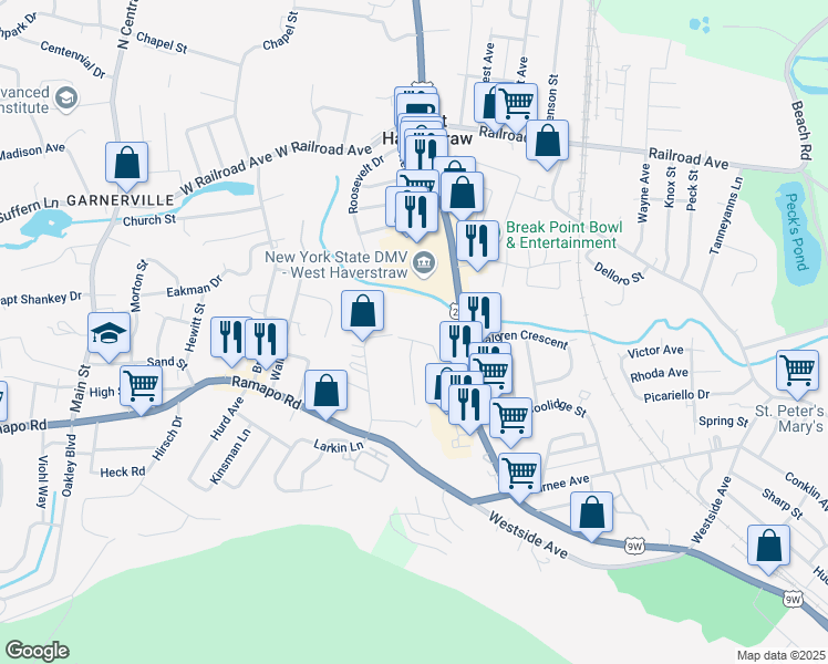 map of restaurants, bars, coffee shops, grocery stores, and more near 20 Hillside Avenue in West Haverstraw