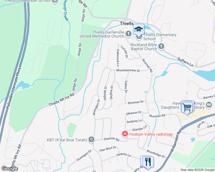 map of restaurants, bars, coffee shops, grocery stores, and more near 11 Hillside Drive in Thiells