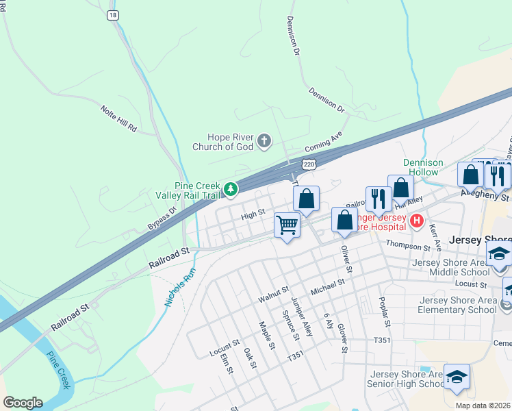 map of restaurants, bars, coffee shops, grocery stores, and more near Meadow Alley in Jersey Shore