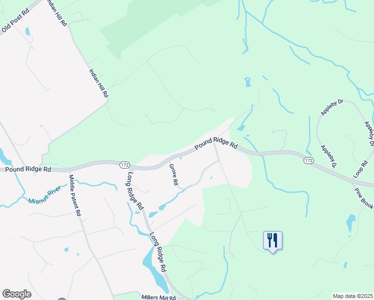 map of restaurants, bars, coffee shops, grocery stores, and more near 248 Pound Ridge Road in Bedford