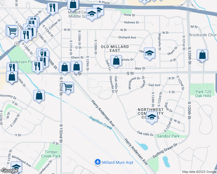 map of restaurants, bars, coffee shops, grocery stores, and more near 12722 Gail Plaza in Omaha