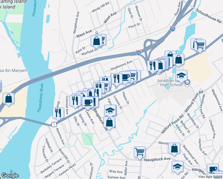 map of restaurants, bars, coffee shops, grocery stores, and more near 10 Camden Street in Milford