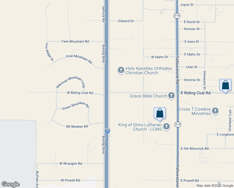 map of restaurants, bars, coffee shops, grocery stores, and more near 617 West Riding Club Road in Cheyenne