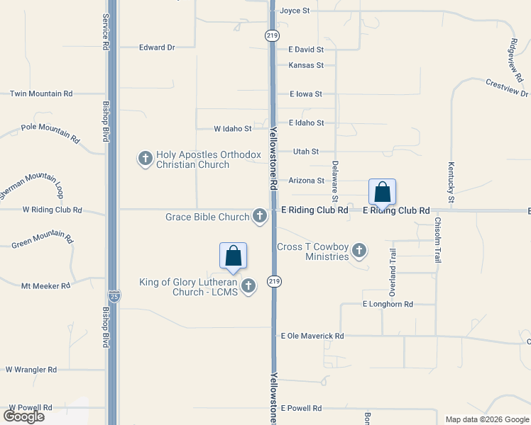 map of restaurants, bars, coffee shops, grocery stores, and more near 9260 Yellowstone Road in Cheyenne
