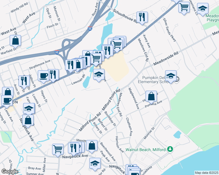 map of restaurants, bars, coffee shops, grocery stores, and more near 20 Lansdale Avenue in Milford