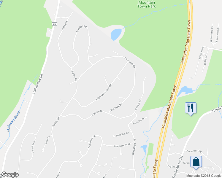 map of restaurants, bars, coffee shops, grocery stores, and more near 22 High Mountain Road in Pomona