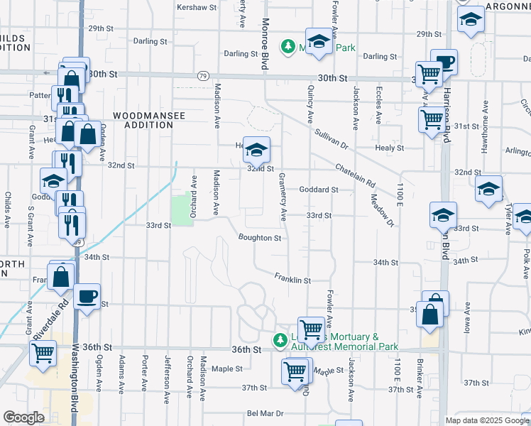 map of restaurants, bars, coffee shops, grocery stores, and more near 3295 Gramercy Avenue in Ogden
