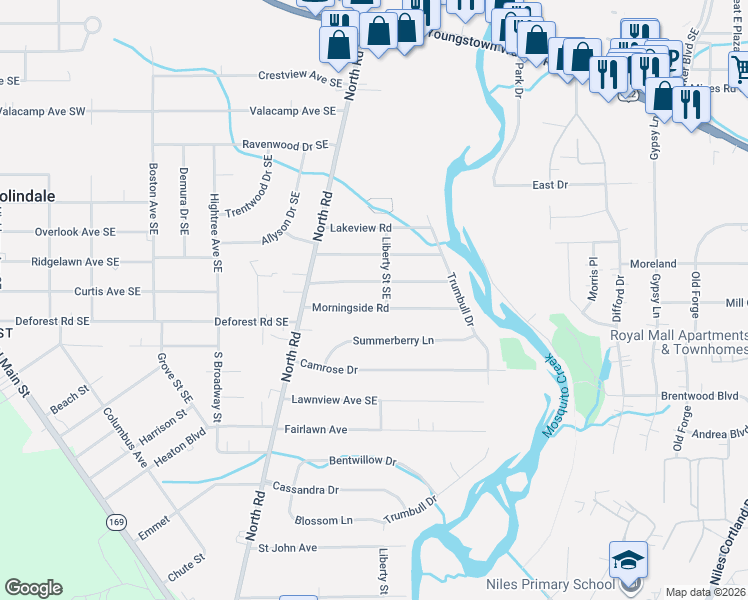 map of restaurants, bars, coffee shops, grocery stores, and more near 58 Morningside Road in Niles