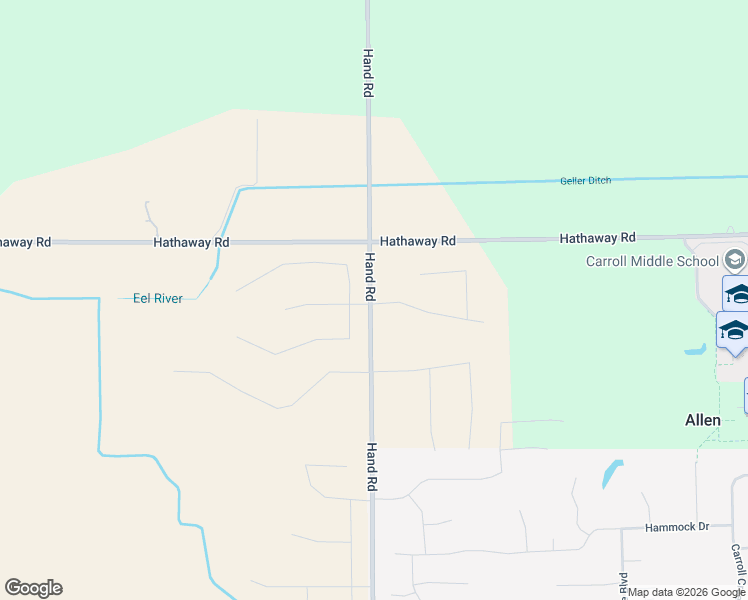 map of restaurants, bars, coffee shops, grocery stores, and more near 13163 Hand Road in Fort Wayne