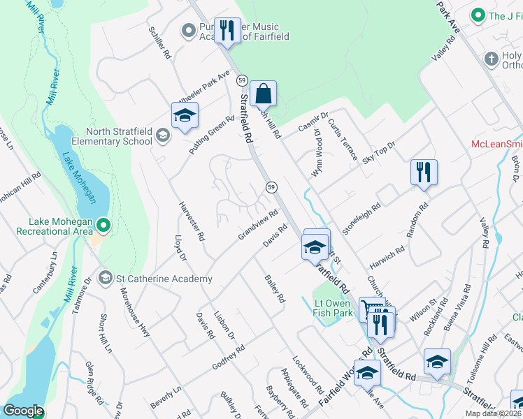 map of restaurants, bars, coffee shops, grocery stores, and more near 35 Balmaha Court in Fairfield