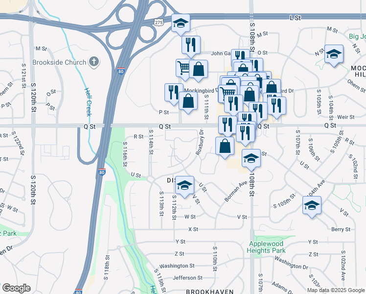 map of restaurants, bars, coffee shops, grocery stores, and more near 11029 R Plaza in Omaha