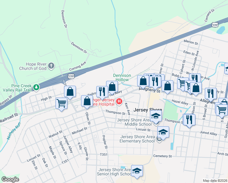 map of restaurants, bars, coffee shops, grocery stores, and more near 951-1115 Hill Alley in Jersey Shore
