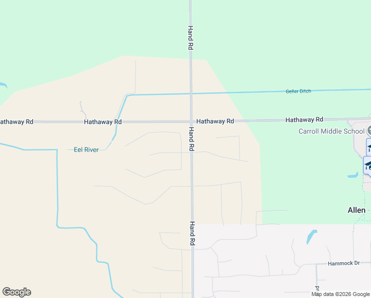 map of restaurants, bars, coffee shops, grocery stores, and more near 13163 Hand Road in Fort Wayne