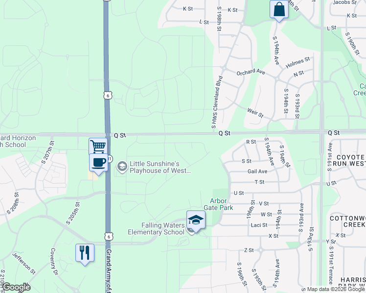 map of restaurants, bars, coffee shops, grocery stores, and more near 19813-20317 Q St in Omaha