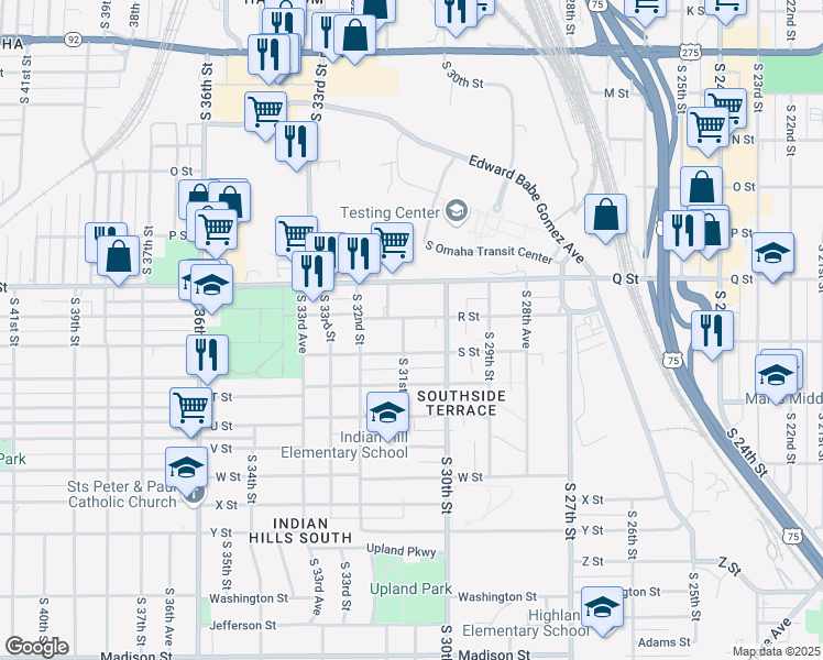 map of restaurants, bars, coffee shops, grocery stores, and more near 5328 South 31st Street in Omaha