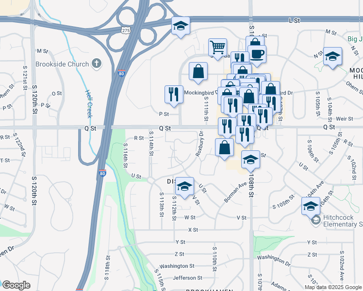 map of restaurants, bars, coffee shops, grocery stores, and more near 11350 T Plaza in Omaha