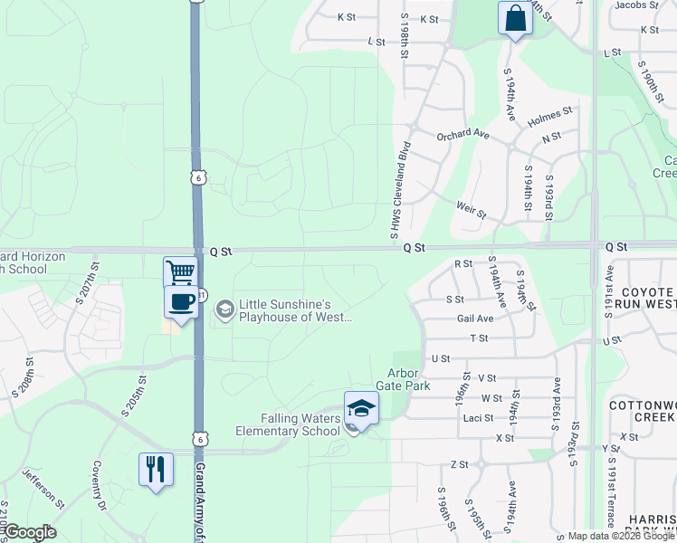 map of restaurants, bars, coffee shops, grocery stores, and more near 19813-20317 Q St in Omaha