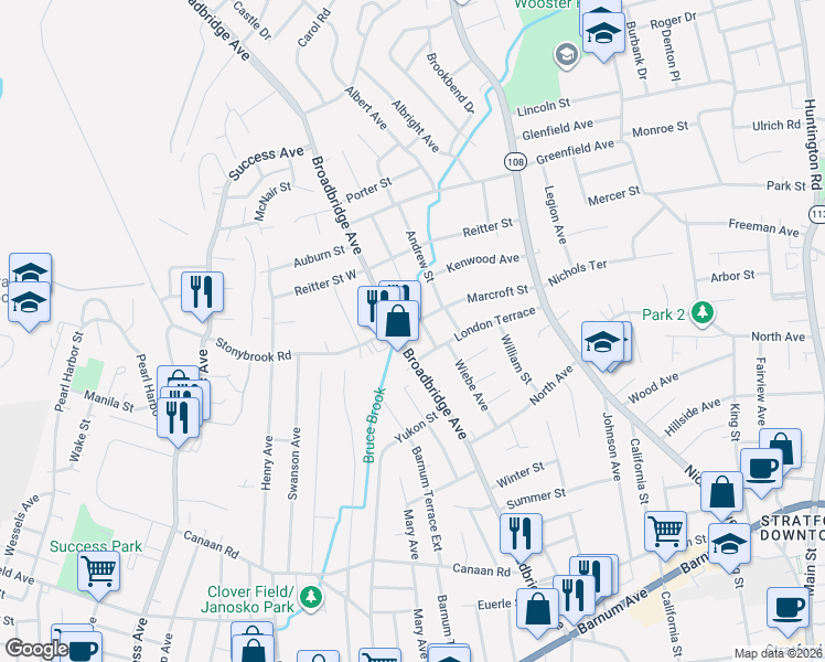 map of restaurants, bars, coffee shops, grocery stores, and more near 2284 Broadbridge Avenue in Stratford
