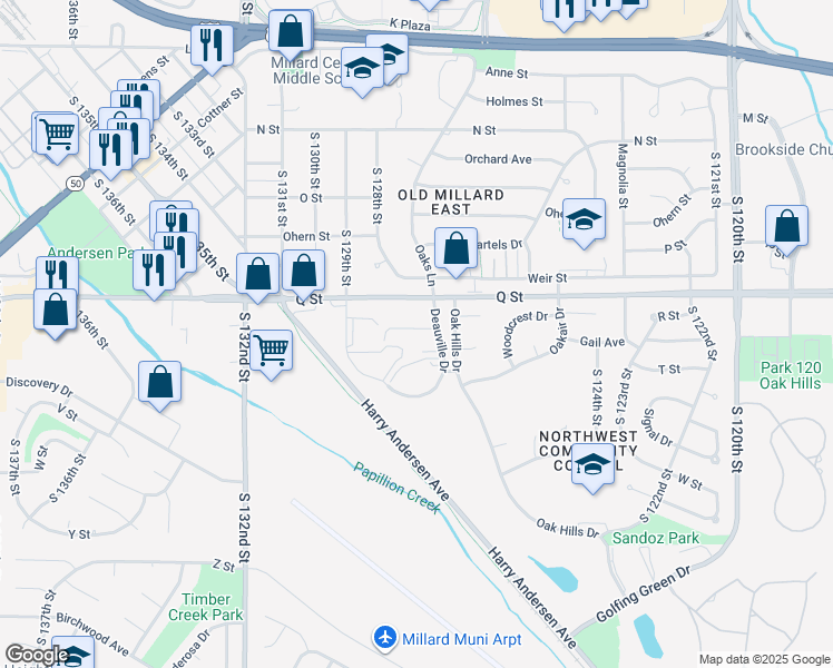 map of restaurants, bars, coffee shops, grocery stores, and more near 12722 Gail Plaza in Omaha