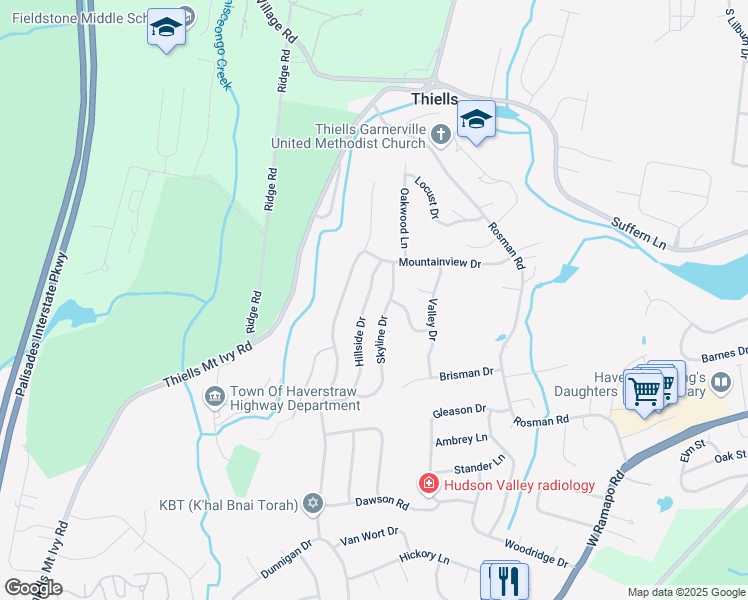 map of restaurants, bars, coffee shops, grocery stores, and more near 11 Hillside Drive in Thiells