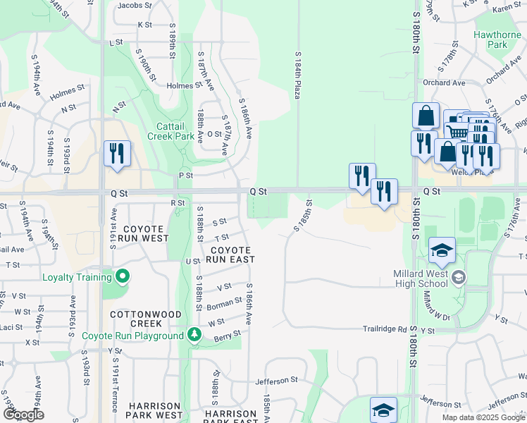 map of restaurants, bars, coffee shops, grocery stores, and more near in Omaha