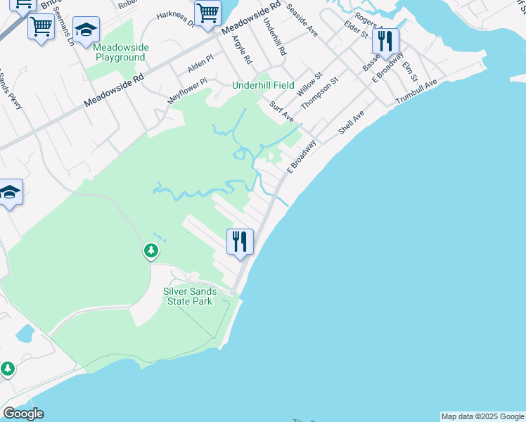 map of restaurants, bars, coffee shops, grocery stores, and more near 782 East Broadway in Milford