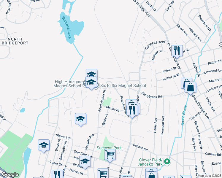 map of restaurants, bars, coffee shops, grocery stores, and more near 79 Pearl Harbor Place in Bridgeport