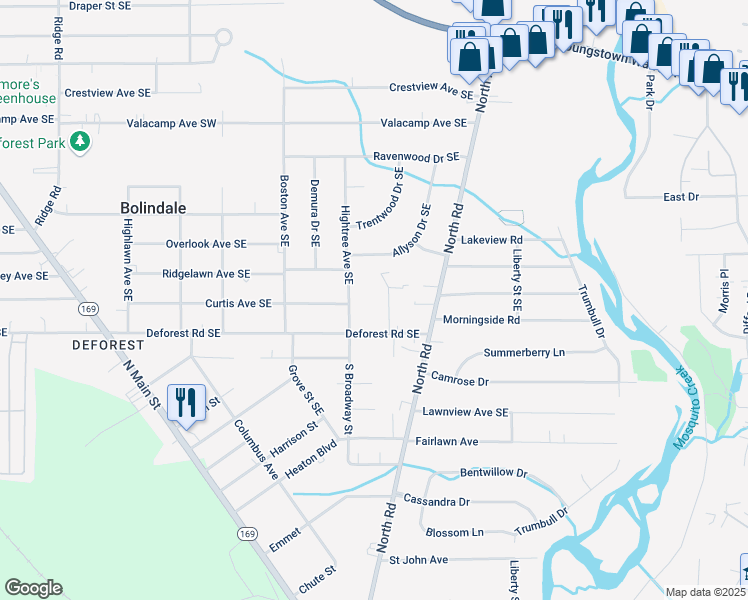 map of restaurants, bars, coffee shops, grocery stores, and more near 755 Mauro Circle Southeast in Warren