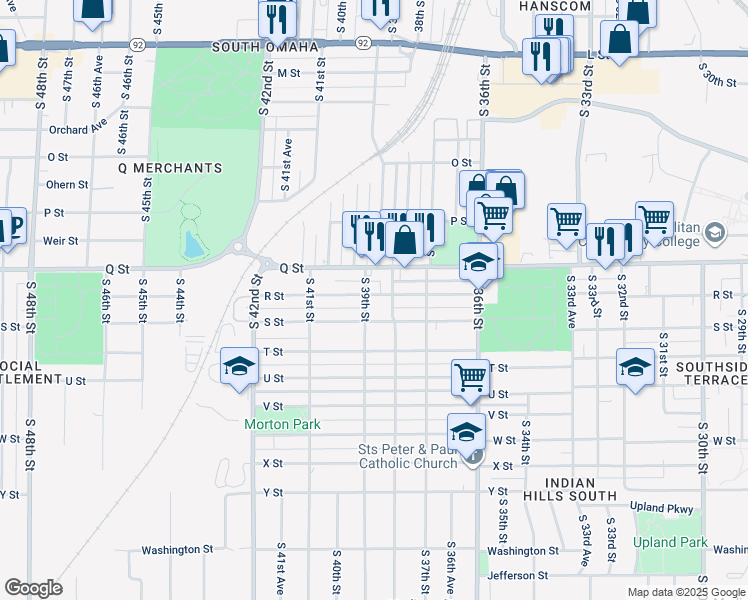 map of restaurants, bars, coffee shops, grocery stores, and more near 3801 Q Street in Omaha