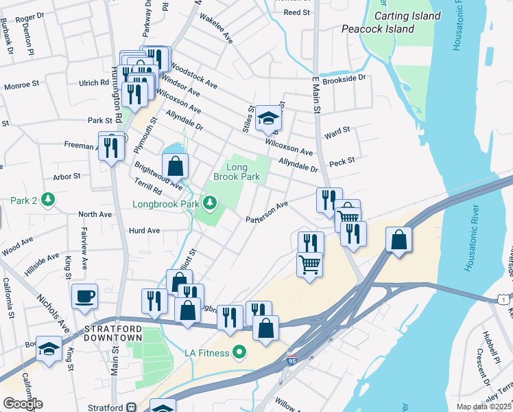 map of restaurants, bars, coffee shops, grocery stores, and more near 95 Osborne Street in Stratford