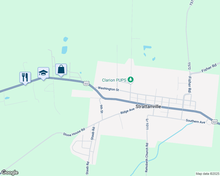 map of restaurants, bars, coffee shops, grocery stores, and more near 800-898 Washington Street in Strattanville