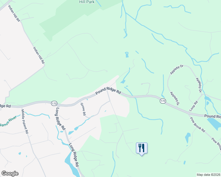 map of restaurants, bars, coffee shops, grocery stores, and more near 290 Pound Ridge Road in Bedford