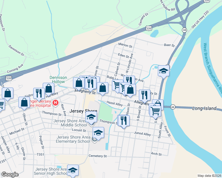 map of restaurants, bars, coffee shops, grocery stores, and more near 500-546 Seminary Street in Jersey Shore