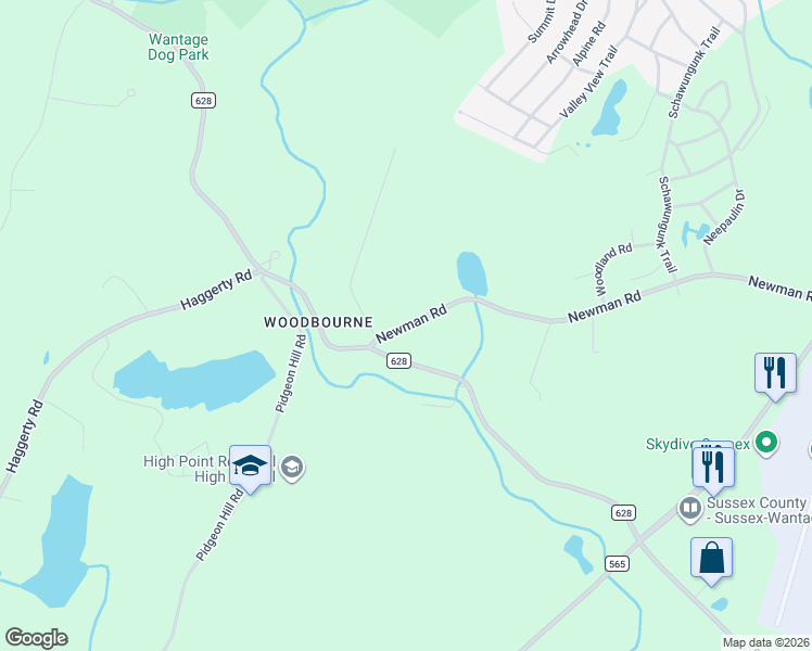 map of restaurants, bars, coffee shops, grocery stores, and more near 7 Newman Road in Wantage