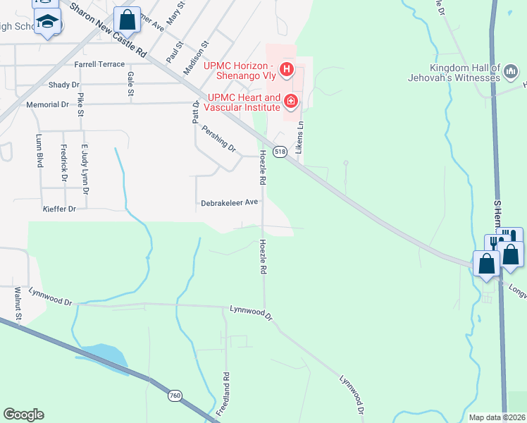 map of restaurants, bars, coffee shops, grocery stores, and more near 2096 Debrakeleer Avenue in Farrell