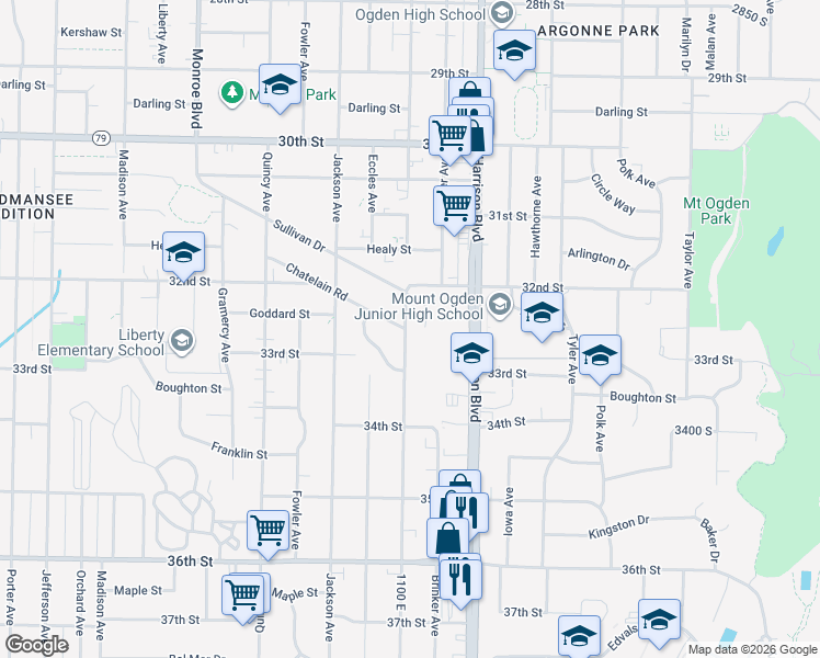 map of restaurants, bars, coffee shops, grocery stores, and more near 3234 Van Buren Avenue in Ogden