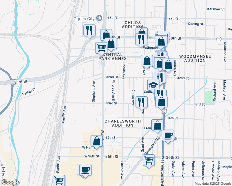 map of restaurants, bars, coffee shops, grocery stores, and more near 3247 Pingree Avenue East in Ogden