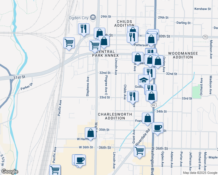 map of restaurants, bars, coffee shops, grocery stores, and more near 3247 Pingree Avenue East in Ogden