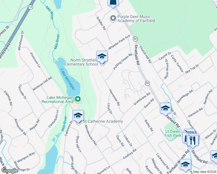 map of restaurants, bars, coffee shops, grocery stores, and more near 248 Harvester Road in Fairfield