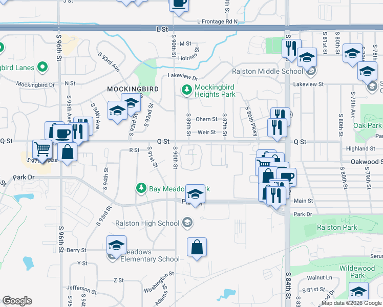 map of restaurants, bars, coffee shops, grocery stores, and more near in Omaha