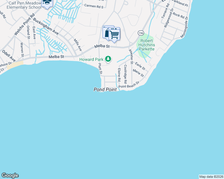 map of restaurants, bars, coffee shops, grocery stores, and more near 21 Point Beach Drive in Milford
