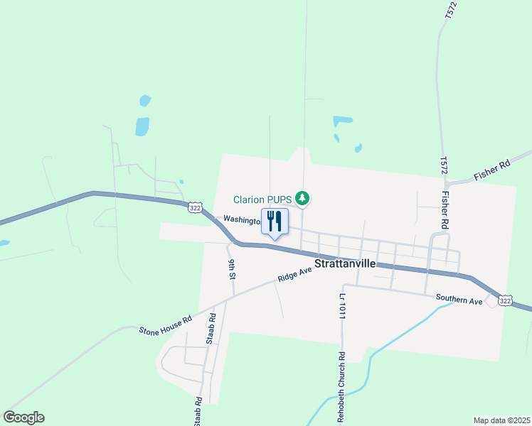 map of restaurants, bars, coffee shops, grocery stores, and more near 800 Washington Street in Strattanville
