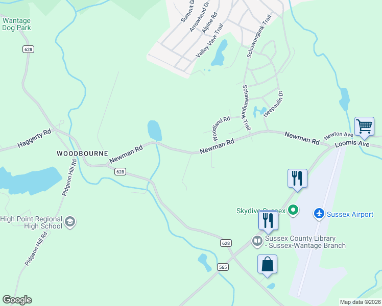 map of restaurants, bars, coffee shops, grocery stores, and more near 29 Newman Road in Wantage