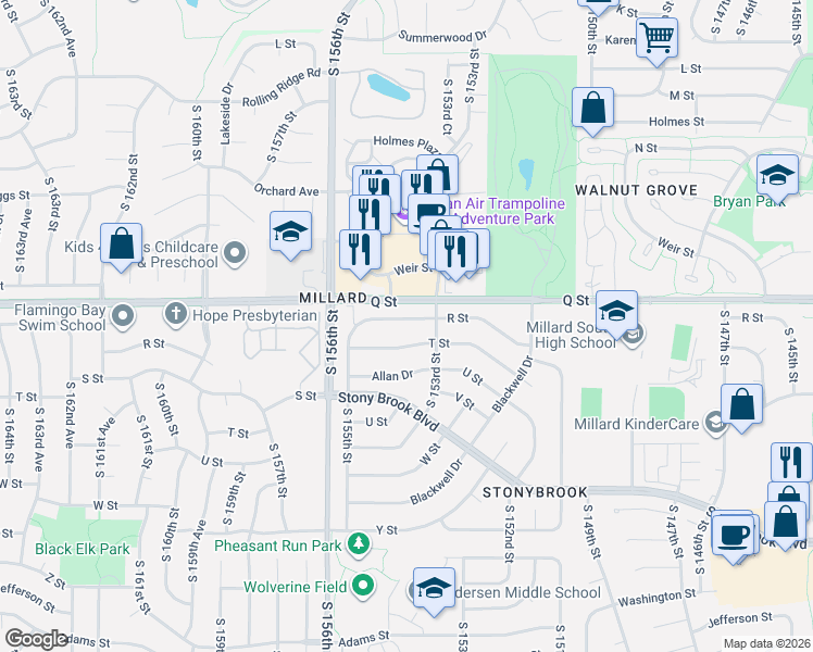 map of restaurants, bars, coffee shops, grocery stores, and more near 15314 R Street in Omaha