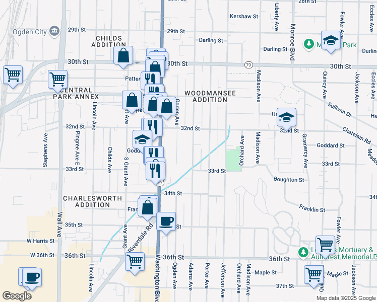 map of restaurants, bars, coffee shops, grocery stores, and more near 3234 Ogden Avenue in Ogden