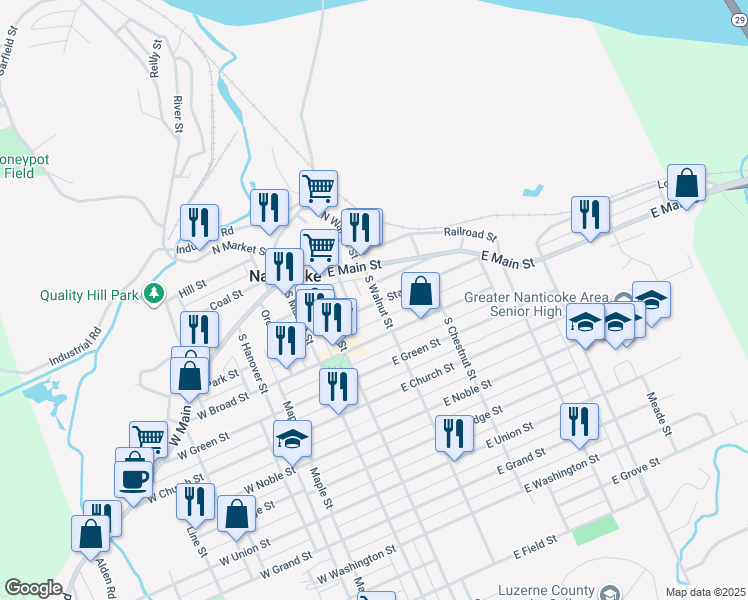 map of restaurants, bars, coffee shops, grocery stores, and more near 236 State Street in Nanticoke