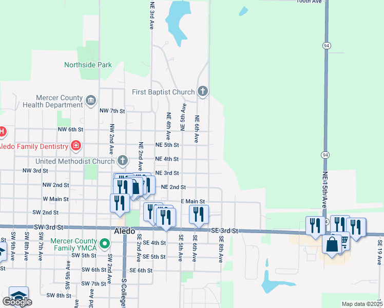 map of restaurants, bars, coffee shops, grocery stores, and more near 500-598 NE 5th St in Aledo